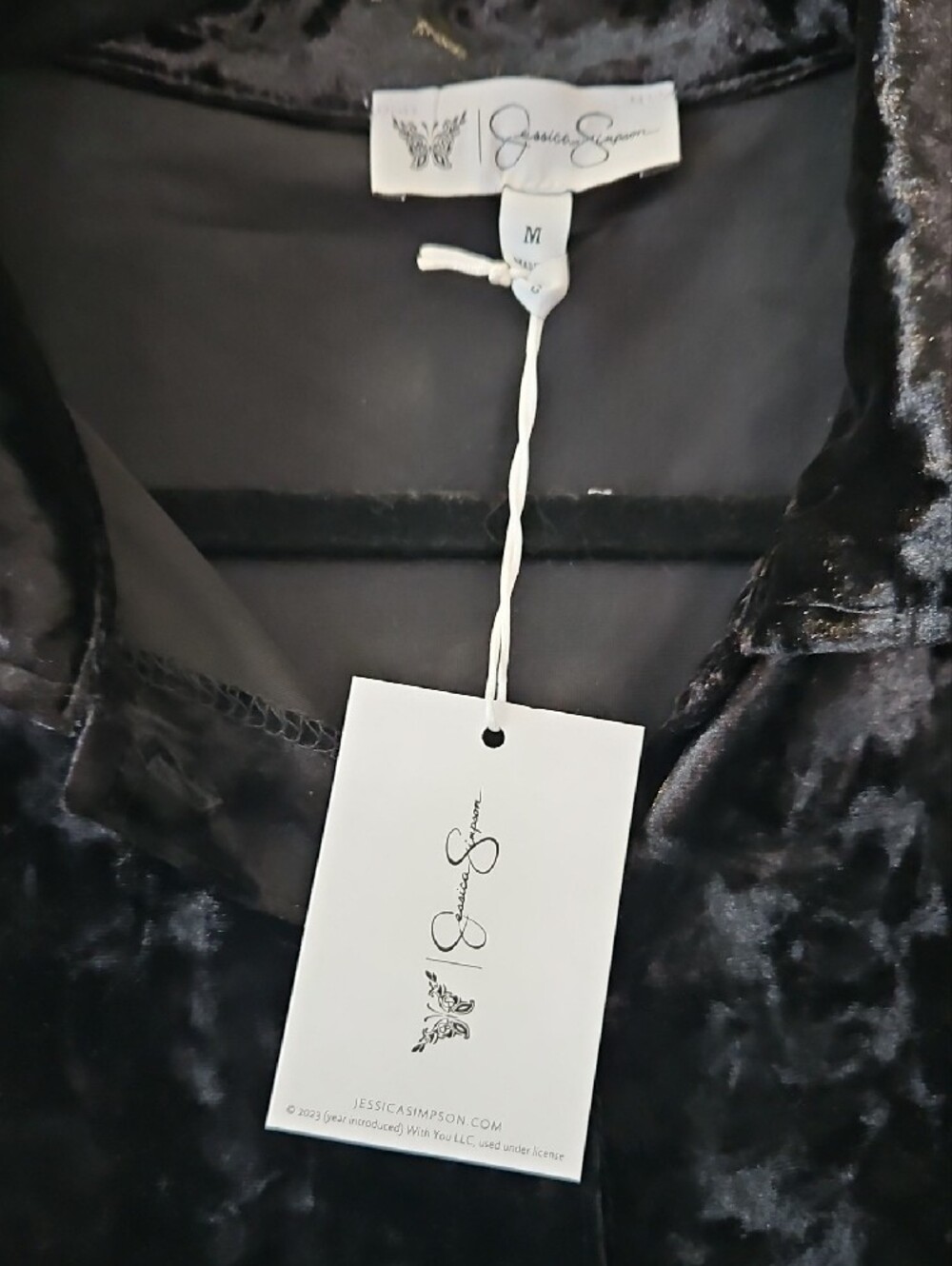 Jessica Simpson Black Crushed Velvet Button-Down Blouse - Picture 2 of 10